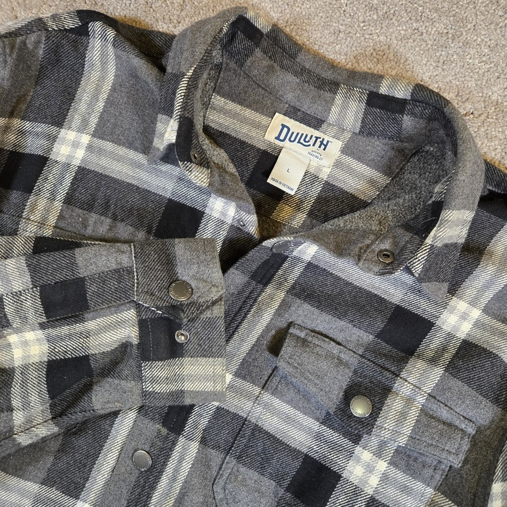 Duluth Gray Flapjack Flannel/Fleece Lined Jacket Men's Size Large Shacket